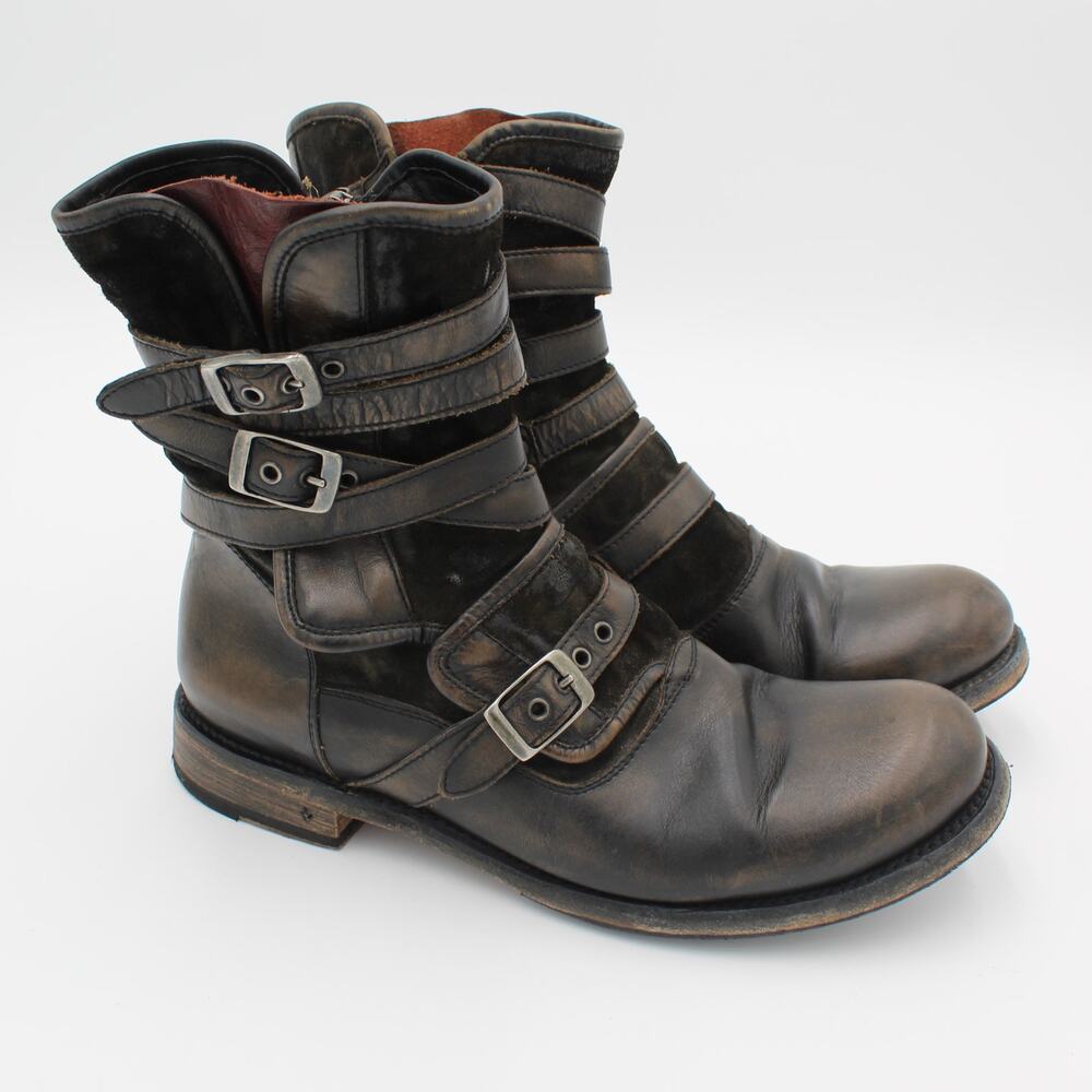 John Varvatos Engineer Triple Buckle Boot Mens Size 9 Black Leather Distressed